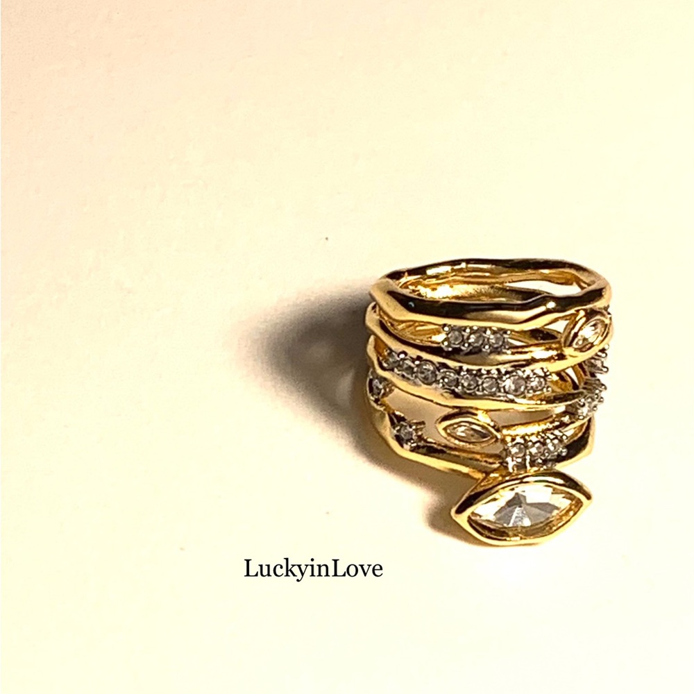 ALEXIS BITTAR • New Thorny Layered Navette Crystal Burst Gold Ring Size 7 - Picture 9 of 9